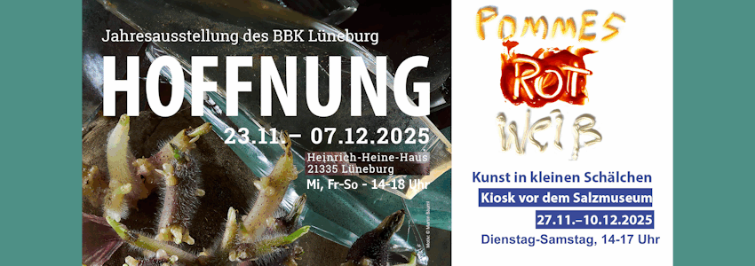 Grafik: BBK, Plakate (angepasst). Jahresausstellung und Kunst im Kiosk, Dezember 2025.