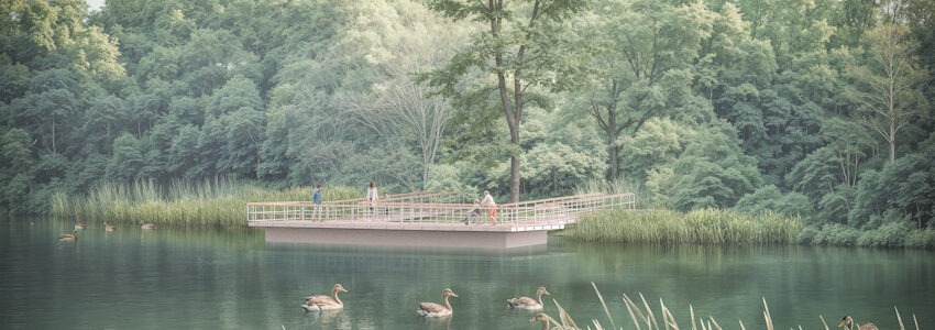 Visualisierung der geplanten Plattform am Kreidebergsee. Grafik: LILASp, A. Calitz