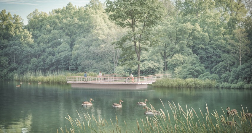 Visualisierung der geplanten Plattform am Kreidebergsee. Grafik: LILASp, A. Calitz