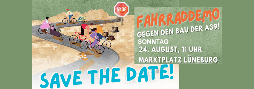 Fahrrad-Demo gegen A39, 24.08.2025. Sharepic (angepasst).