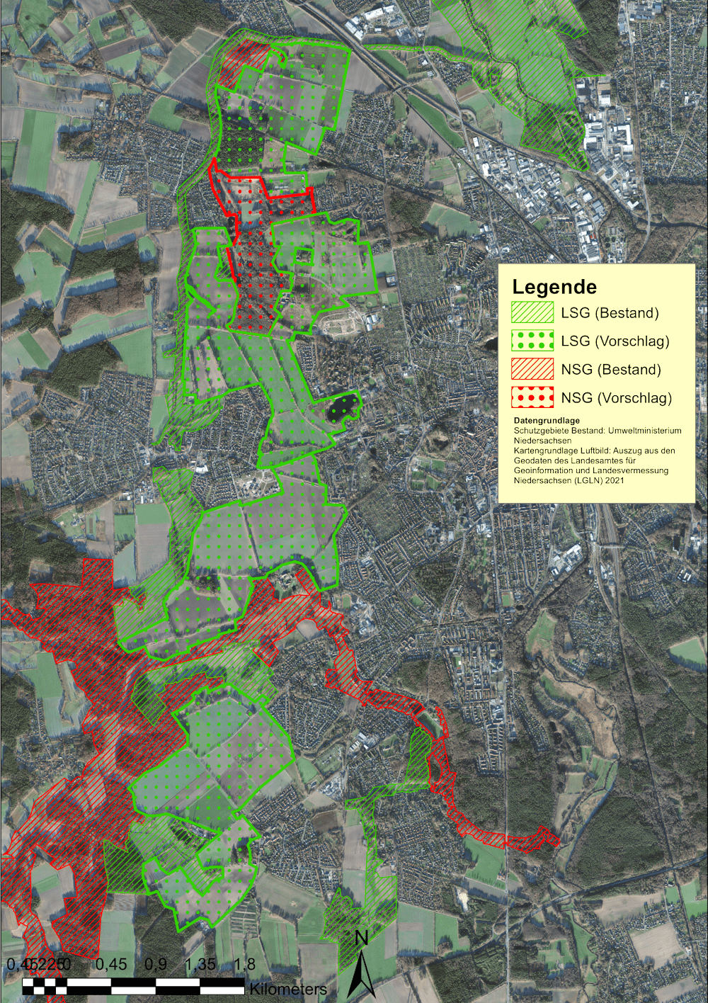 Grafik: BI Grüngürtel West. Schutzgebiete im Westen von Lüneburg. Kartengrundlage: vgl. Legende.