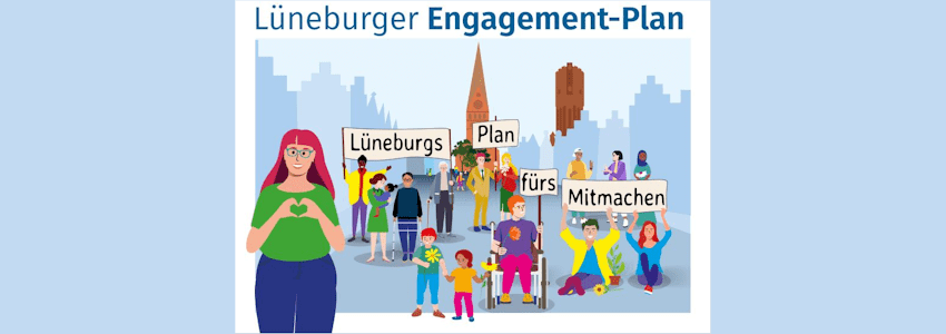 Grafik: Hansestadt Lüneburg / Jenny Poßin. Lüneburger Engagement-Plan - Titelseite.