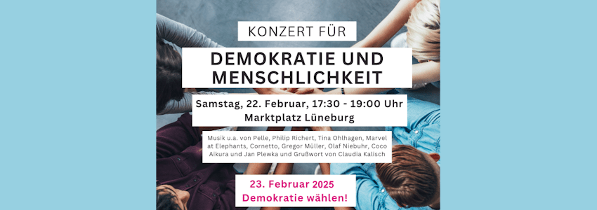 Konzert für Demokratie am 22.02.2025. Grafik: Sharepic.