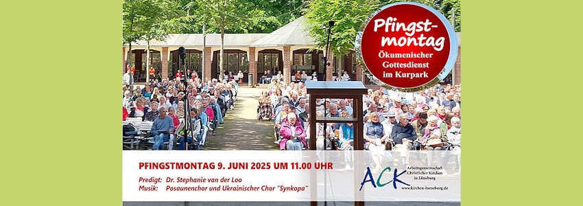 Grafik: Kirchenkreis Lüneburg. Ökumenischer Gottesdienst im Kurpark am 9. Juni 2025.