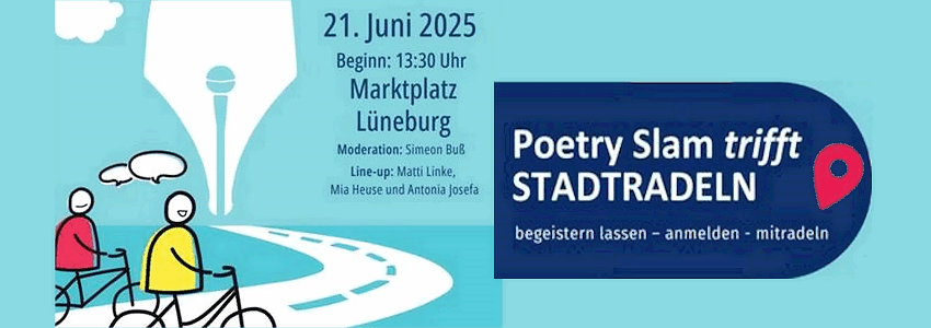 „Poetry Slam trifft STADTRADELN“ mit Preisverleihung am 21. Juni 2025. Sharepic: Hansestadt Lüneburg (angepasst).