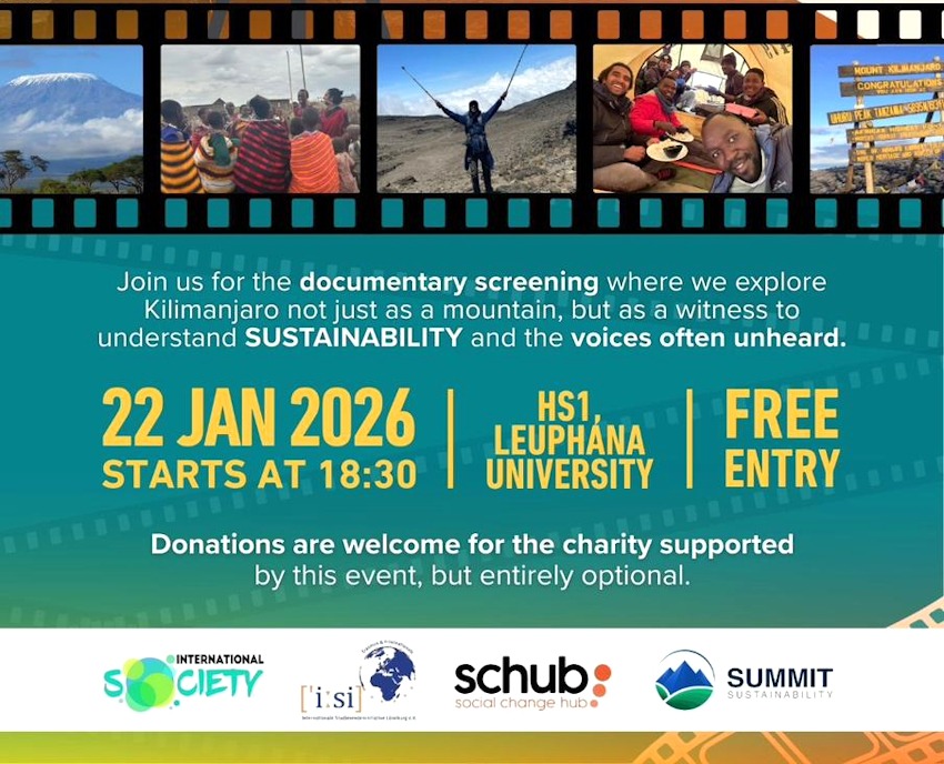 Flyer: Filmveranstaltung „Story of Kilimanjaro – A Journey to the Roof of Africa“, 22.01.2026.