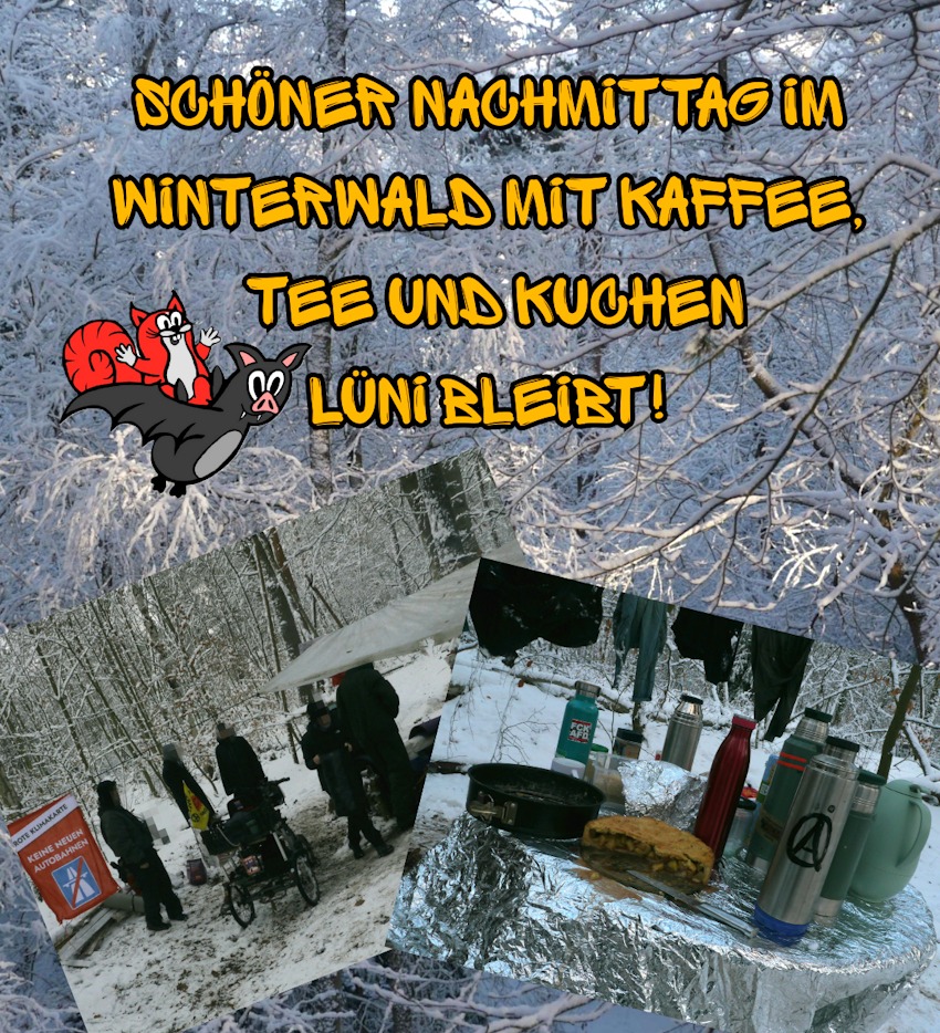 Foto: Flederhörnchen. Winterwald mit Kaffee und Kuchen - Sharepic.