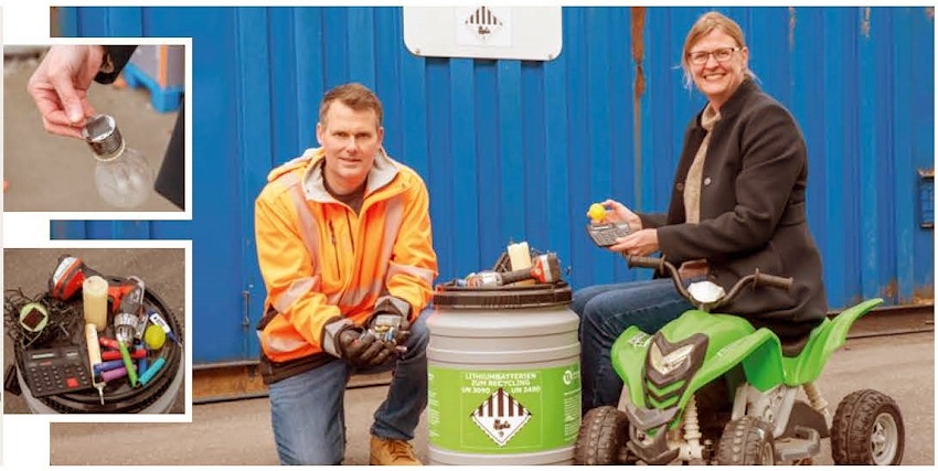 Foto: GfA Lüneburg. Wertstoffhof-Leiter Matthias Friede und Diplom-Ingenieurin Katja Richter von der GfA setzen sich für die achtsame Entsorgung von Altbatterien, Altakkus und Elektroschrott und die Rückgewinnung von wertvollen Rohstoffen durch die Wiederverwertung ein.