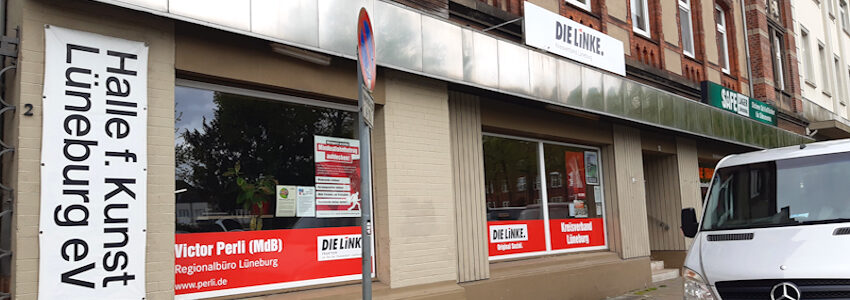 Foto: Lüne-Blog. Parteibüro Die Linke am Reichenbachplatz, Lüneburg. Eingangsbereich.