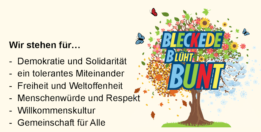 Grafik: Bleckede blüht bunt. Logo.
