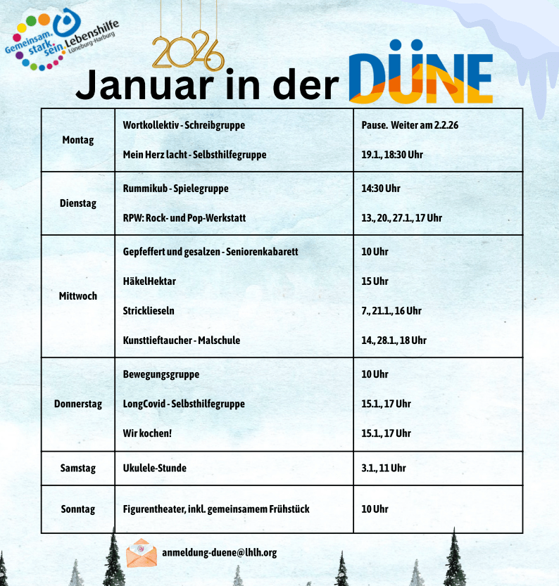 Lebenshilfe Lüneburg-Harburg: Düne Lüneburg - Programm im Januar 2026.