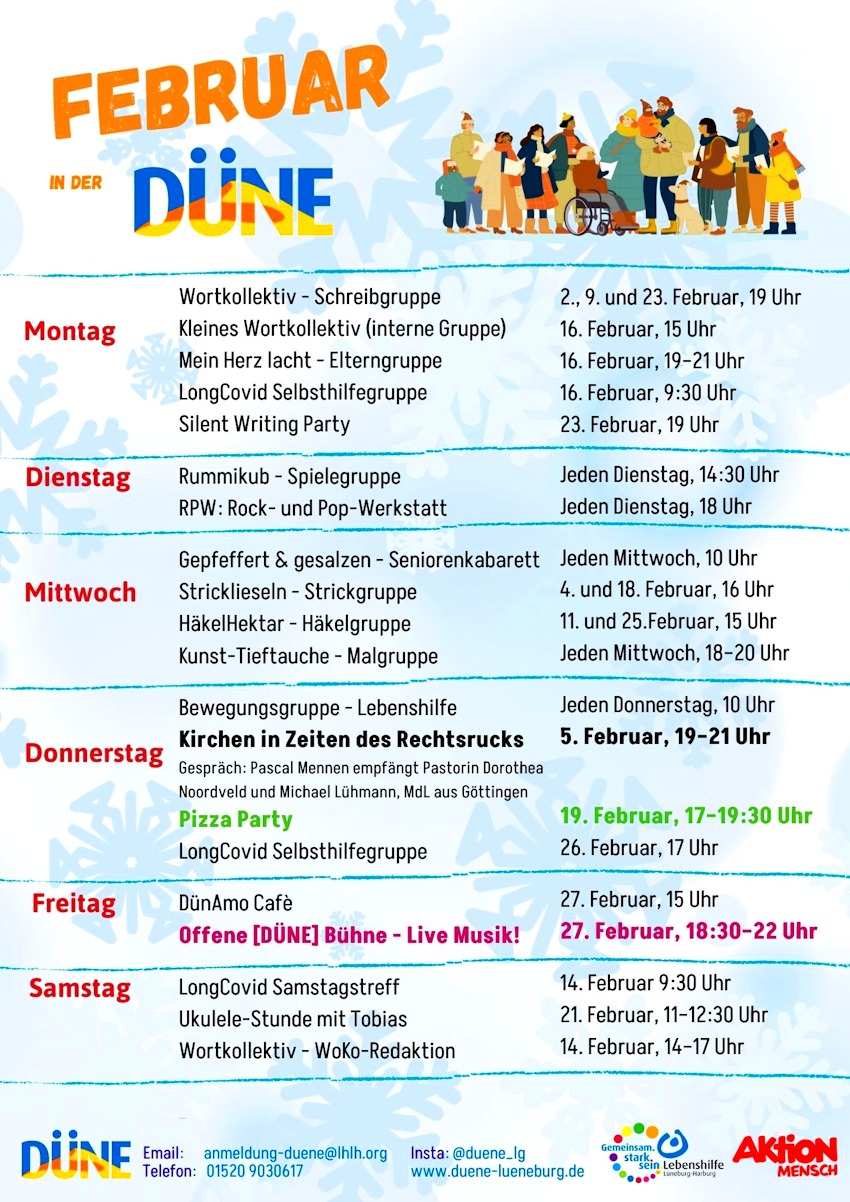 Grafik: Düne Lüneburg. Programm Februar 2026.