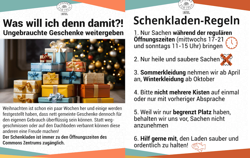 Grafik: Commons Zentrum. Schenkladenregeln - 02/2026.