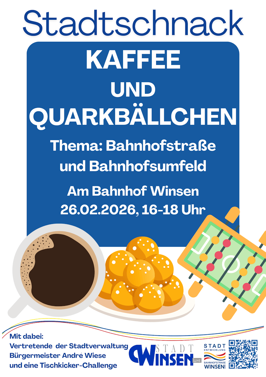 Grafik: Stadt Winsen. Plakat für den Stadtschnack im Februar 2026.