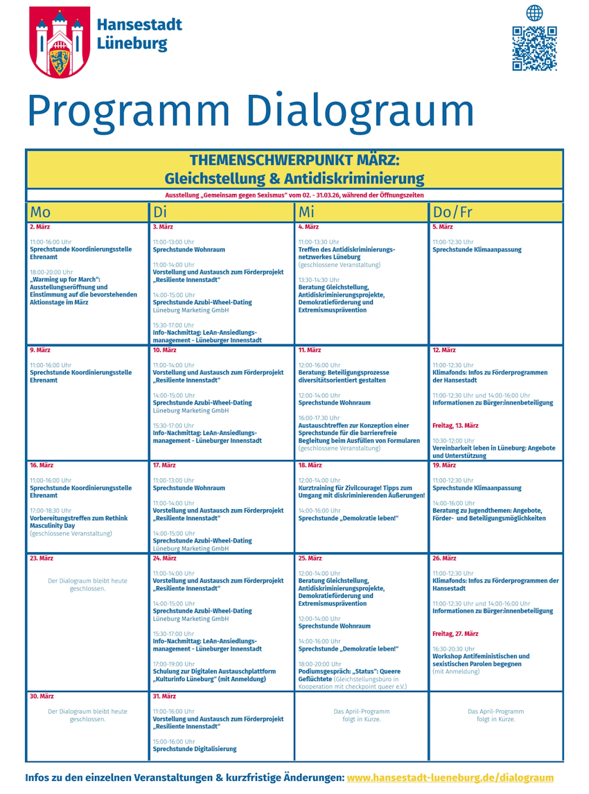 Hansestadt Lüneburg: Monatsprogramm Dialograum, März 2026.