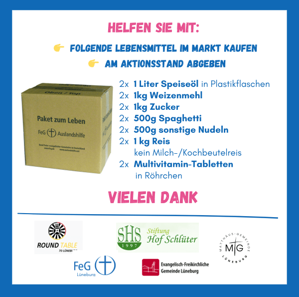 Spendenaktion „Lüneburg packt“: Packliste für die Pakete.