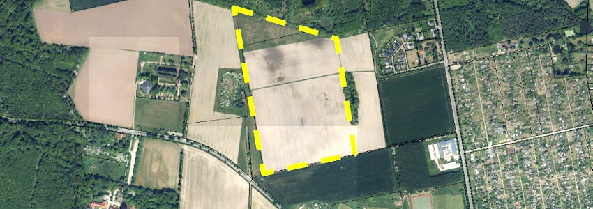 Foto/Grafik: Hansestadt Lüneburg. Geplanter Solarpark Am Wienebütteler Weg - Luftbild.