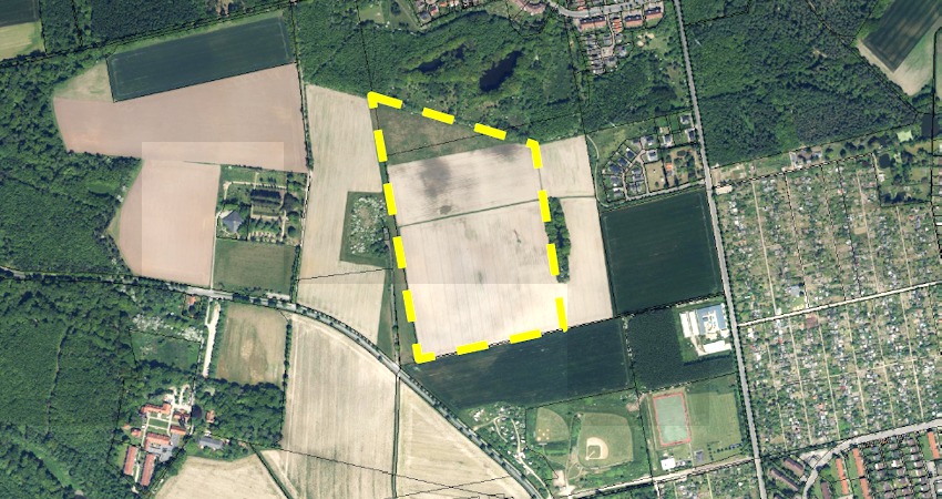Foto/Grafik: Hansestadt Lüneburg. Geplanter Solarpark Am Wienebütteler Weg - Luftbild.