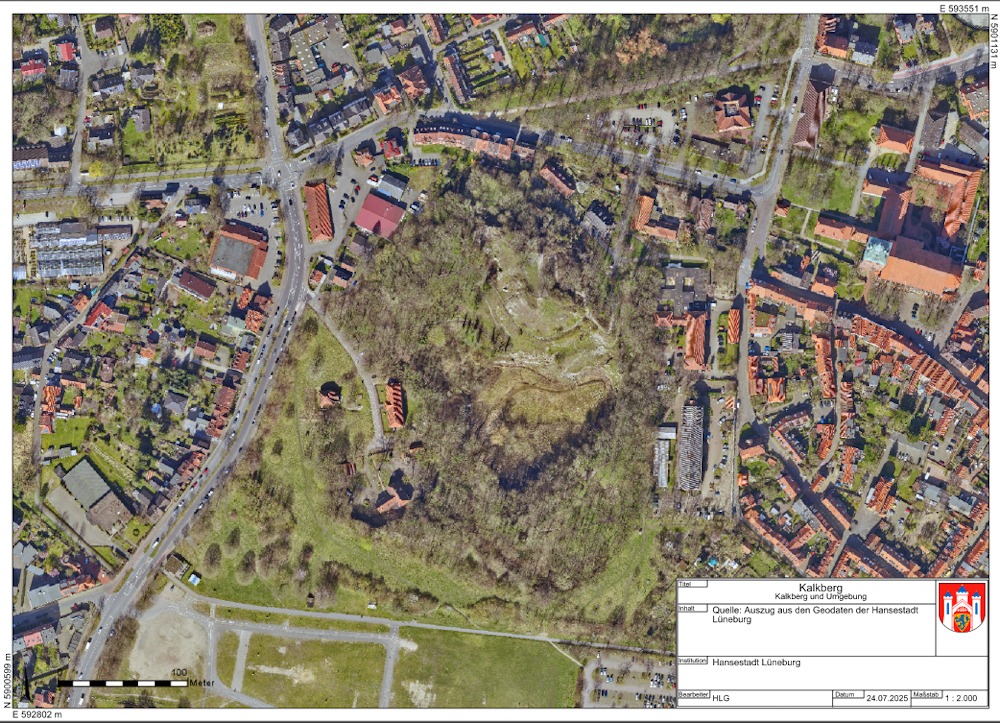 Luftbild: Geodaten Hansestadt Lüneburg. Kalkberg von oben.