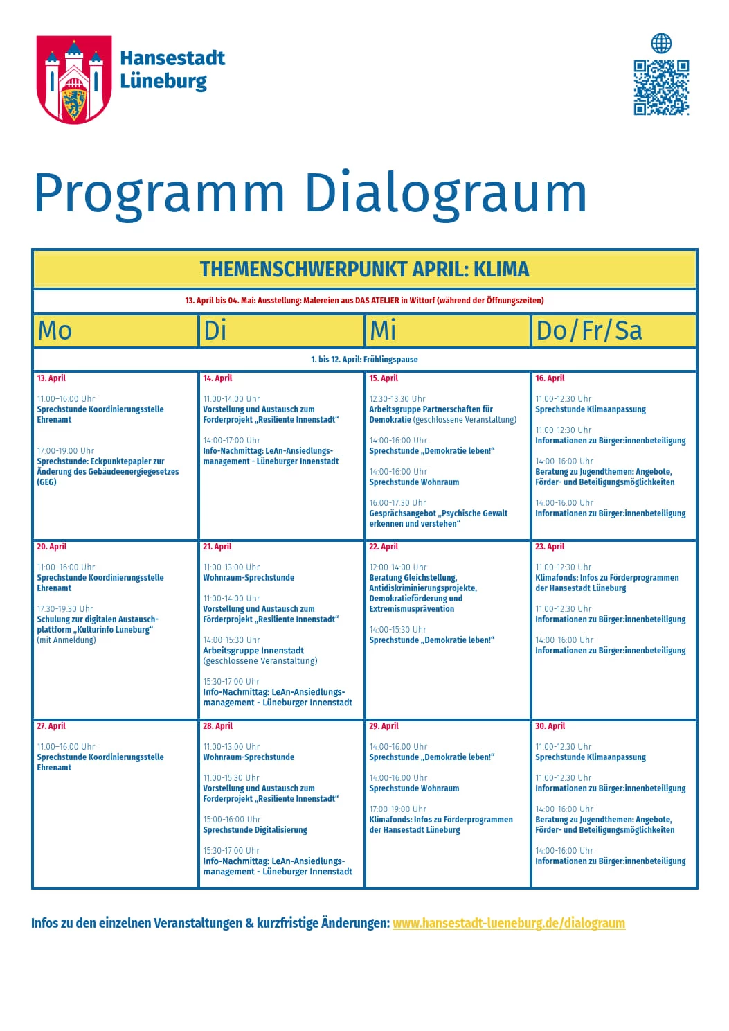 Grafik: Hansestadt Lüneburg. Programm Dialograum April 2026.