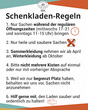 Grafik: Commons Zentrum. Schenkladenregeln.