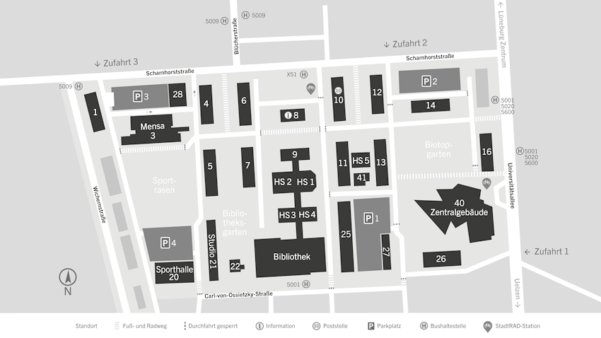 Grafik: Leuphana Universität. Lageplan.