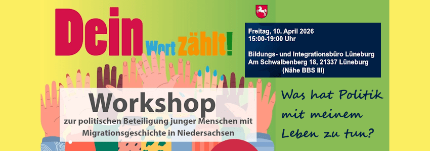 Grafik: Plakat (angepasst). Workshop "Dein Wort zählt!" in Lüneburg am 10. April 2026.