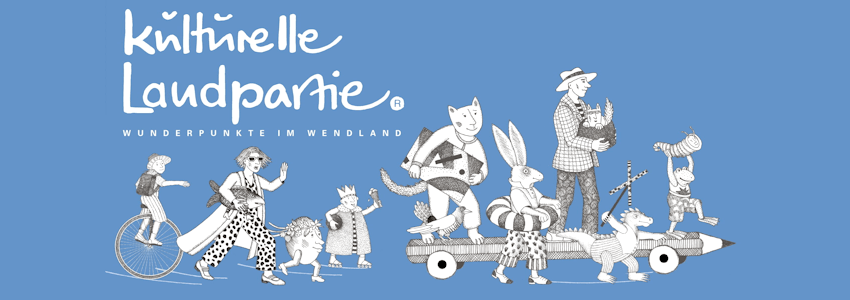 Grafik: Kulturelle Landpartie, KLP. Banner mit Logo.