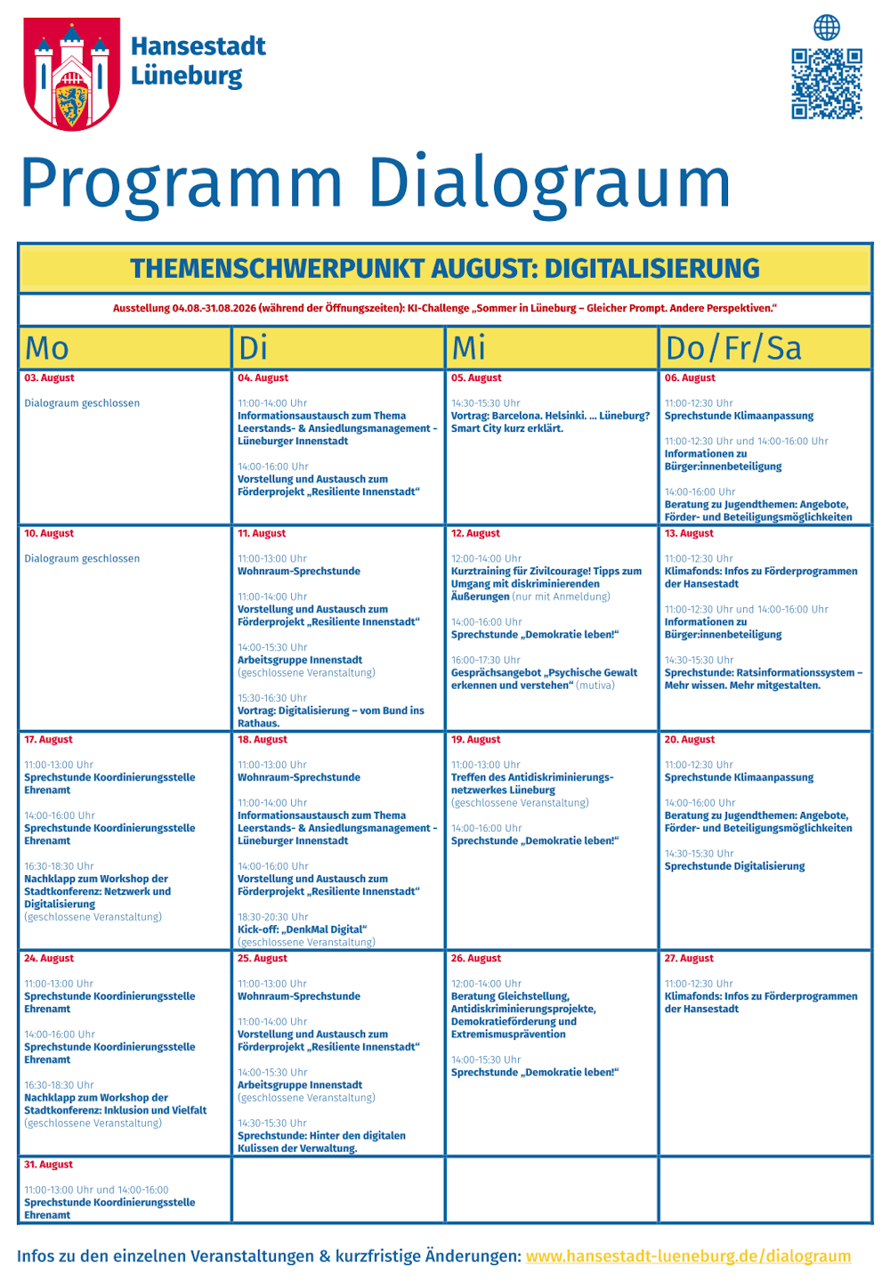 Grafik: Hansestadt Lüneburg. Programm Dialograum, August 2026.