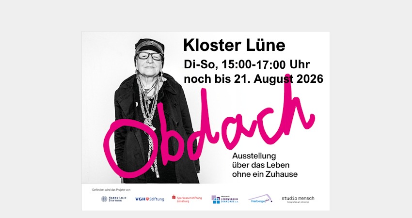 Grafik: Lebensraum Diakonie. Plakat zur Ausstellung "Obdach", 07/08 2026.