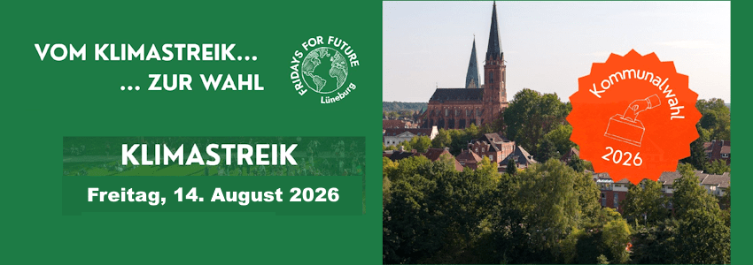 Grafik: Fridays for Future, Sharepic. Klimastreik am 14.08.2026.