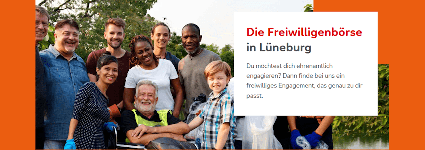 Foto/Grafik: Freiwilligenagentur Lüneburg. Die Freiwilligenbörse lädt Menschen ein zu Mitwirkung und Engagement.