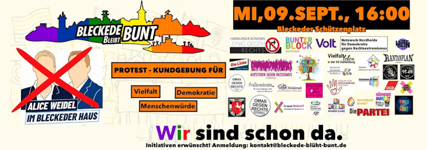 Grafik: Bleckede.blueht.bunt., Sharepic, Kundgebung am 9. September 2026.