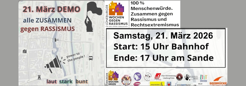 Grafik: Seebrücke / LWgR. Sharepic zur Demonstration am 21.03.2026 (angepasst)